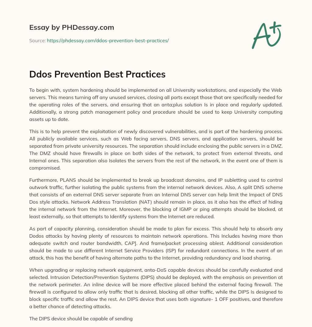 Ddos Prevention Best Practices essay