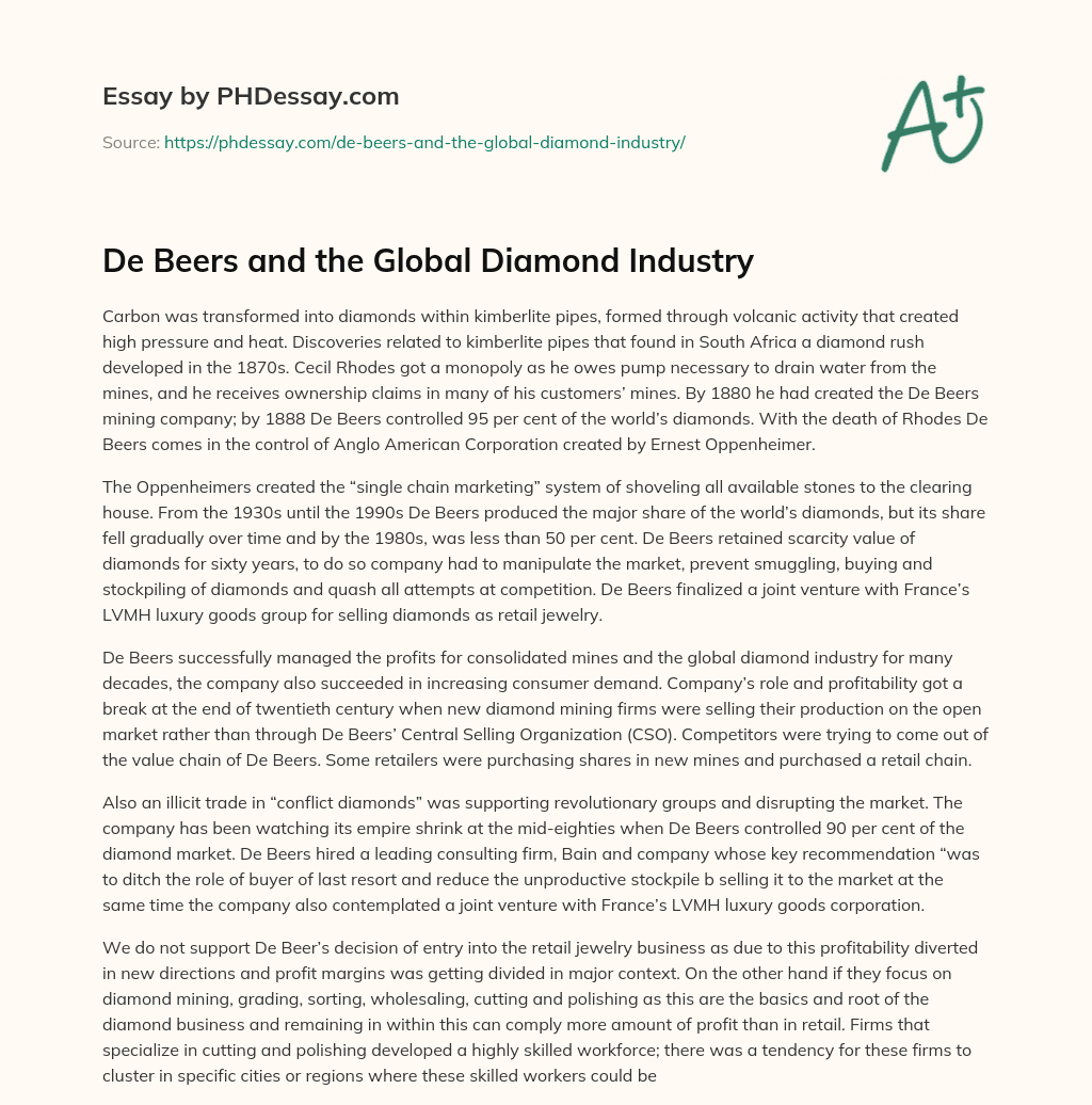De Beers and the Global Diamond Industry essay