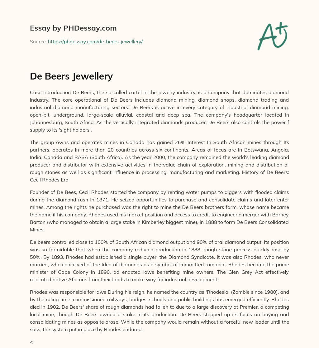 De Beers Jewellery essay
