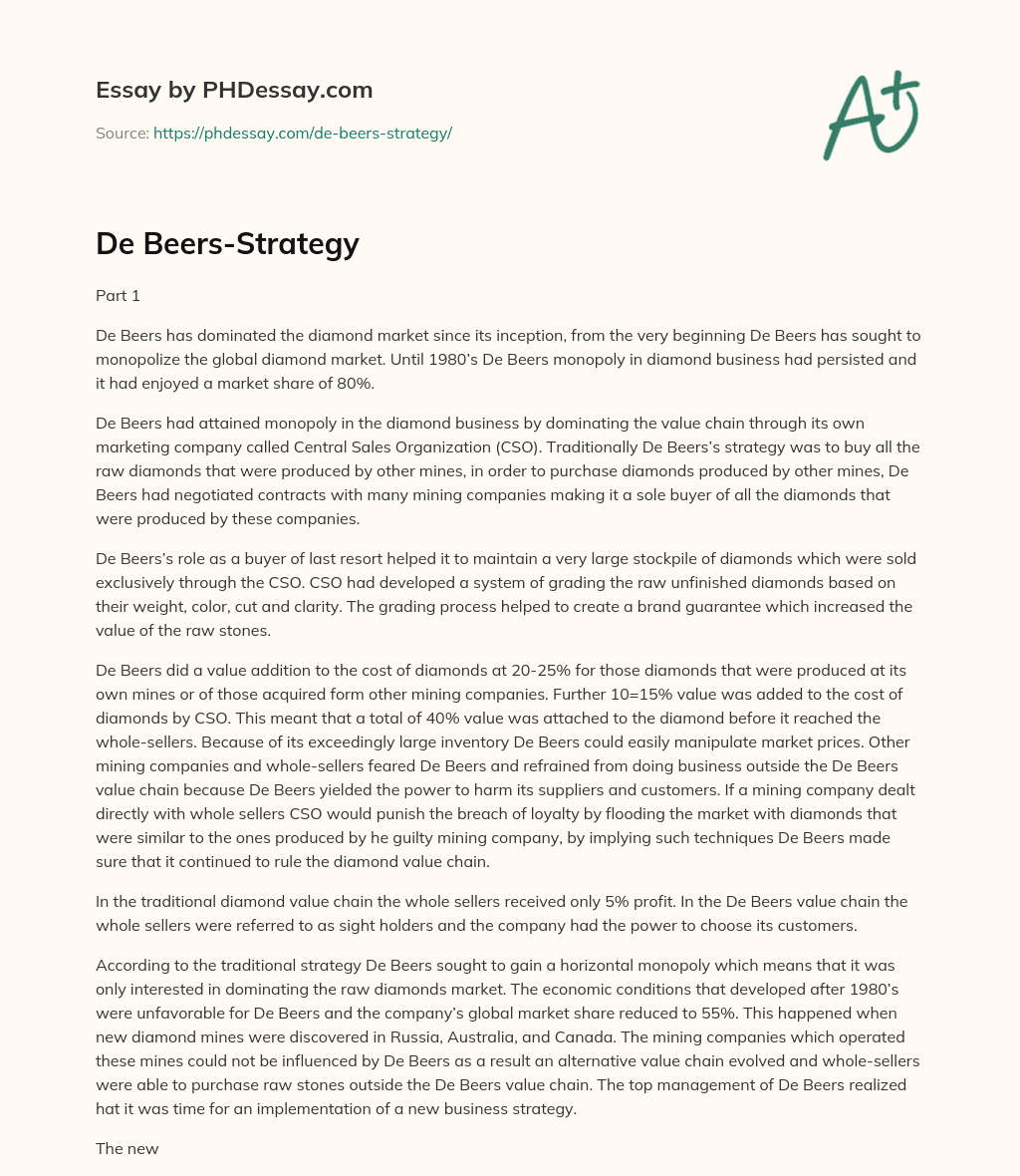 De Beers-Strategy essay