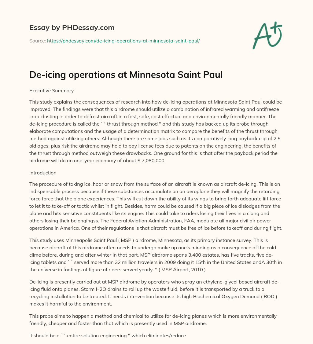 De-icing operations at Minnesota Saint Paul essay