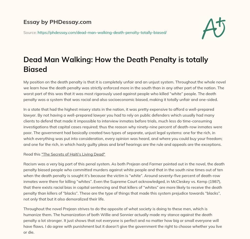 Dead Man Walking: How the Death Penalty is totally Biased essay