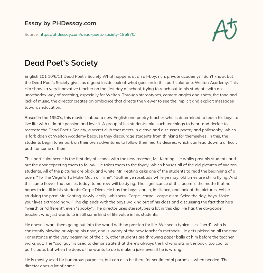 essay on dead poets society