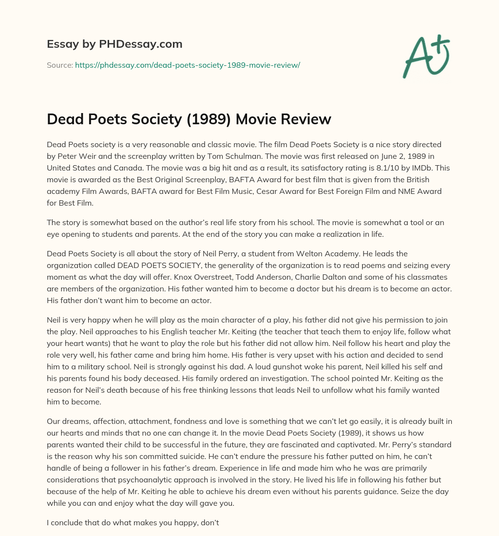 dead poets society essay pdf