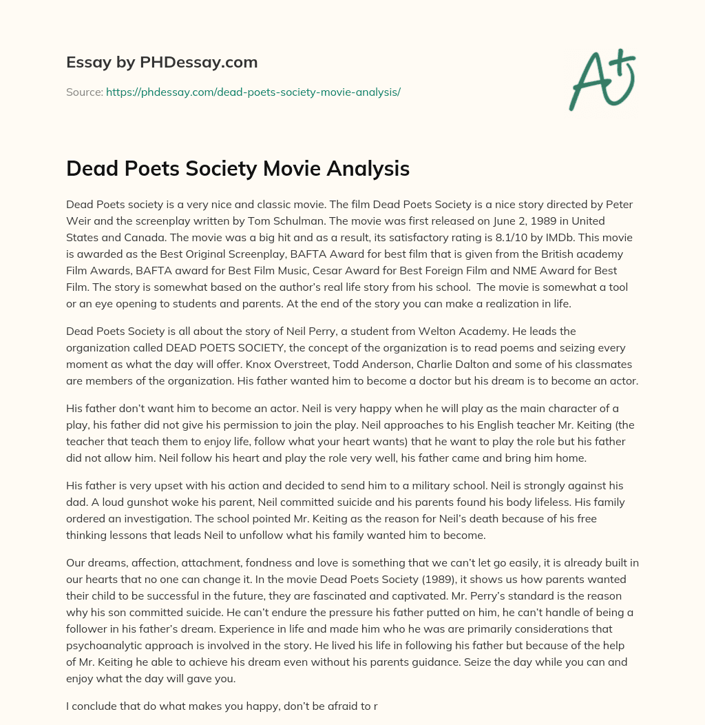 dead poets society critical essay