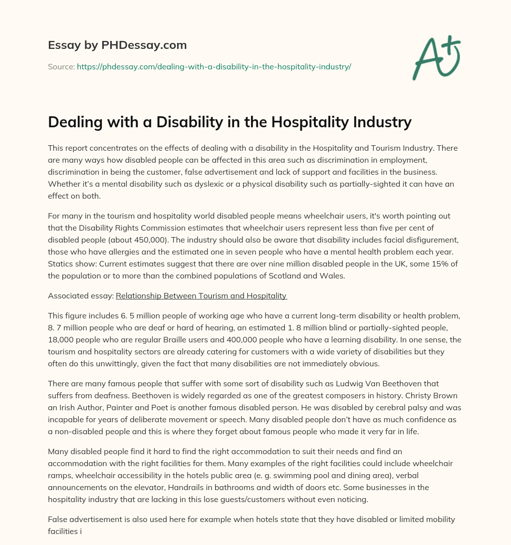 Dealing with a Disability in the Hospitality Industry essay