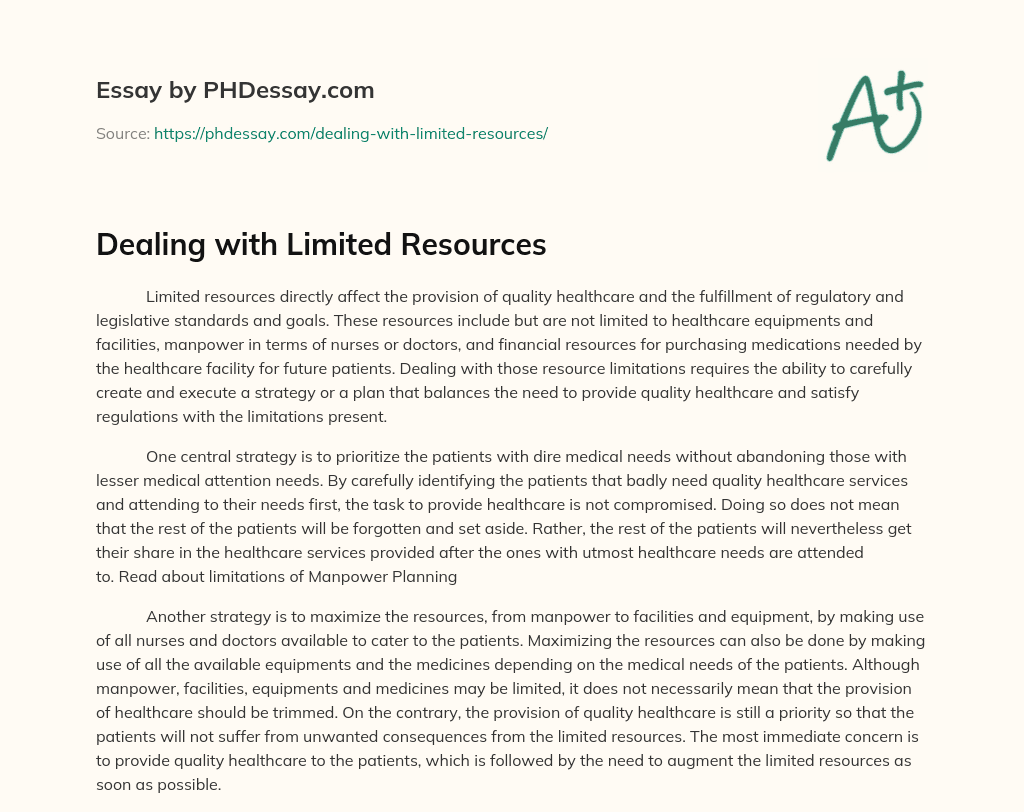 Dealing with Limited Resources essay