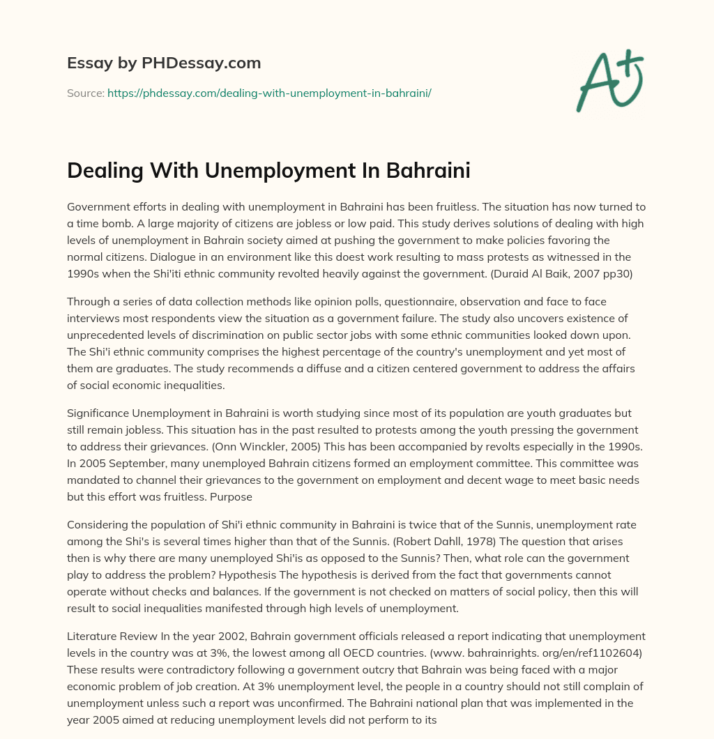 Dealing With Unemployment In Bahraini essay