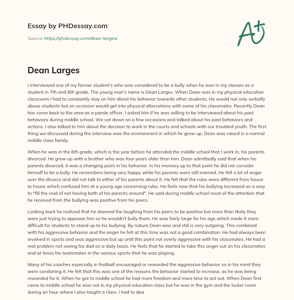 Former Bully Becomes Parole Officer: Interview with Dean Larges essay