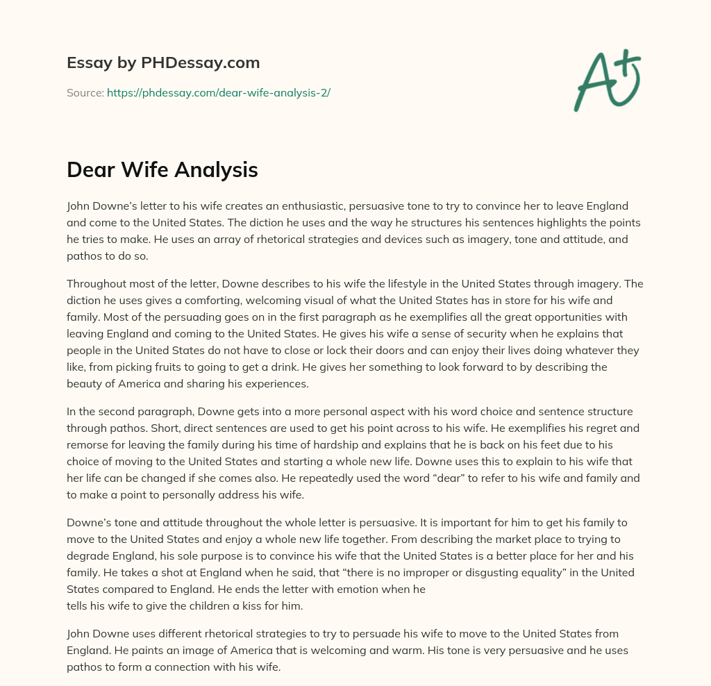 Dear Wife Analysis essay