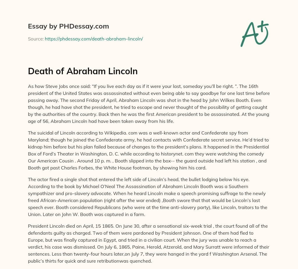 Death of Abraham Lincoln essay