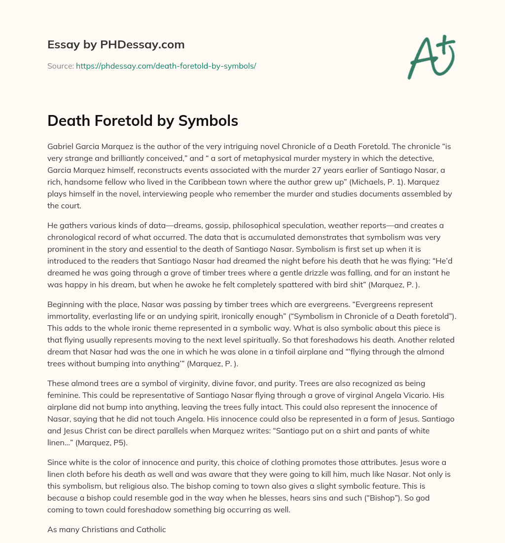 Death Foretold by Symbols essay