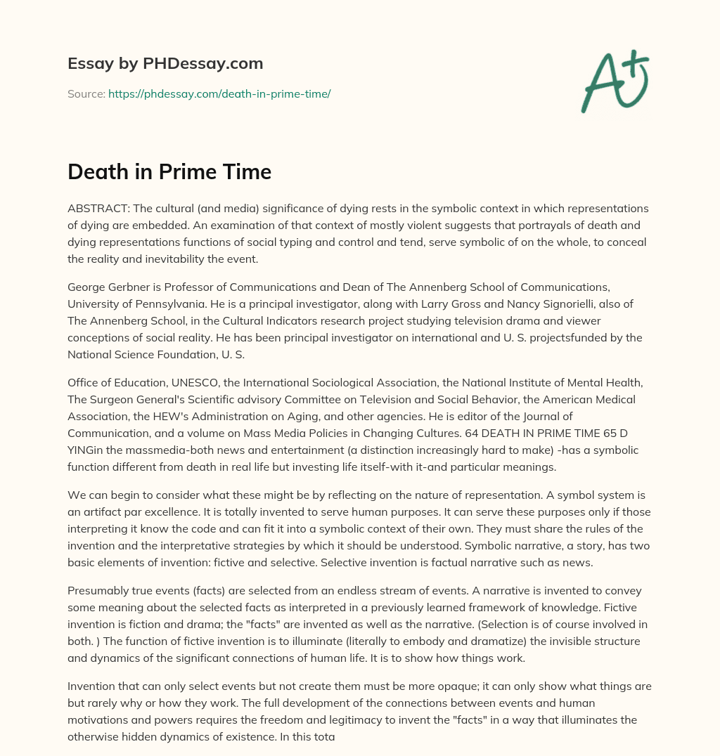 Death in Prime Time essay