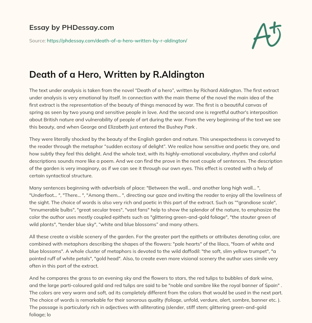 Death of a Hero, Written by R.Aldington essay