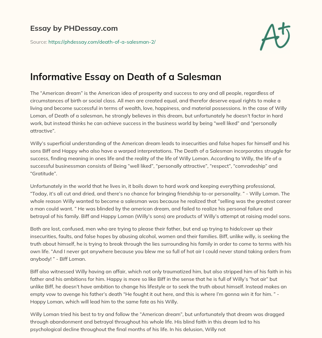 Informative Essay on Death of a Salesman essay