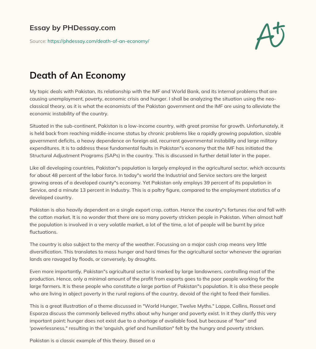 Death of An Economy essay