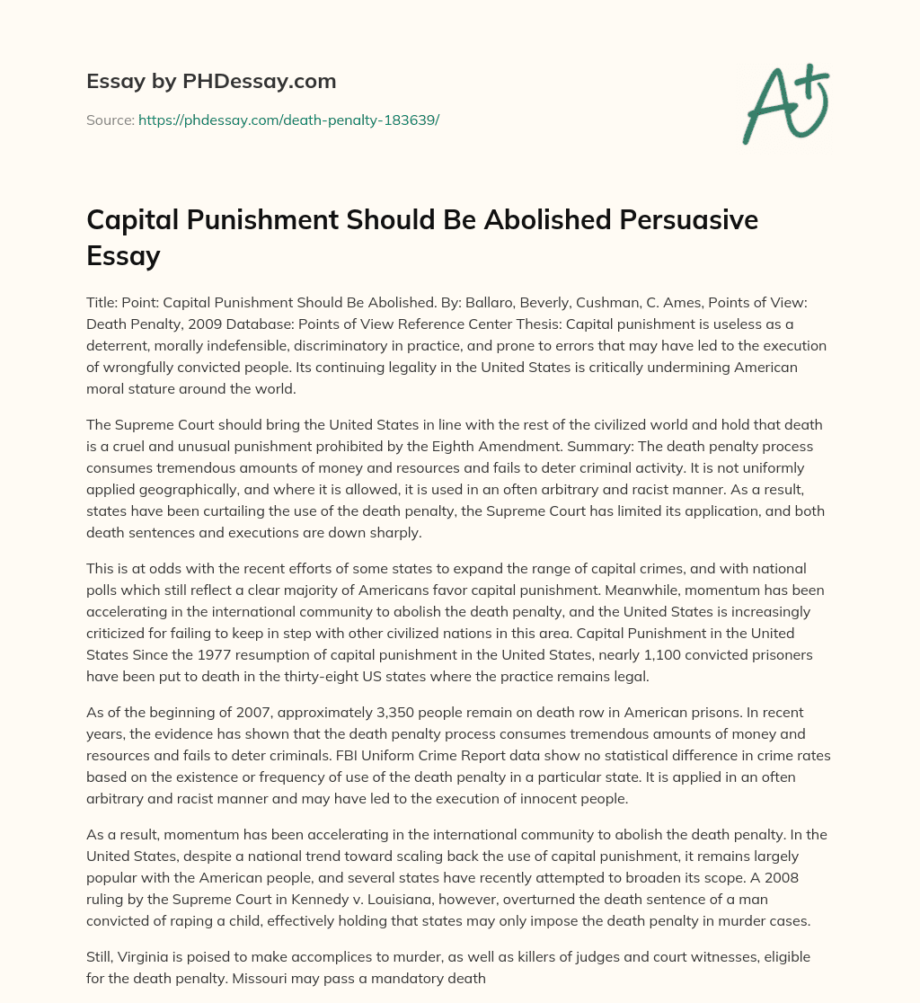 capital punishment should not be abolished essay