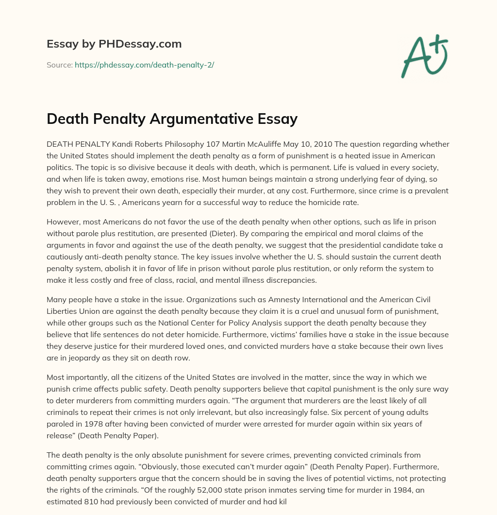 Death Penalty Argumentative Essay essay