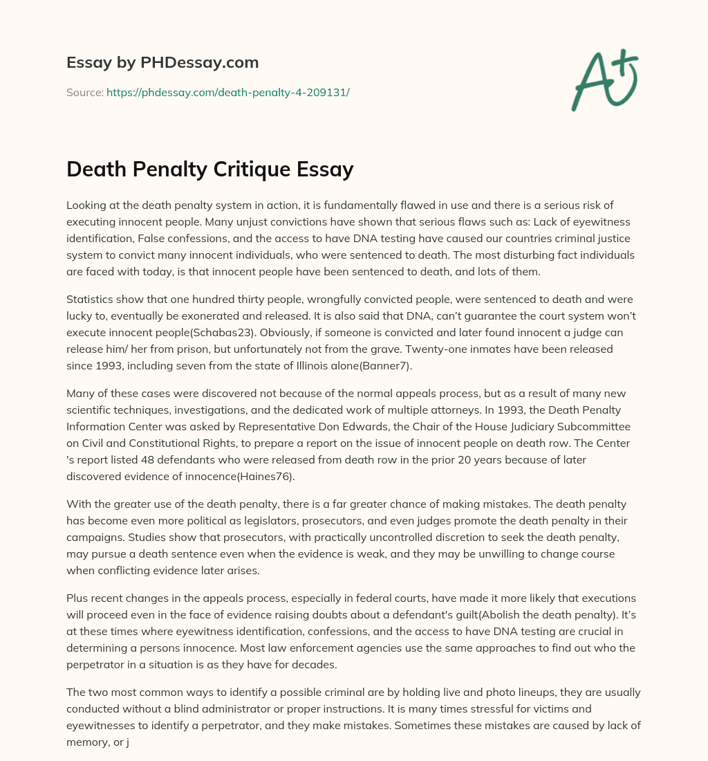 Death Penalty Critique Essay essay