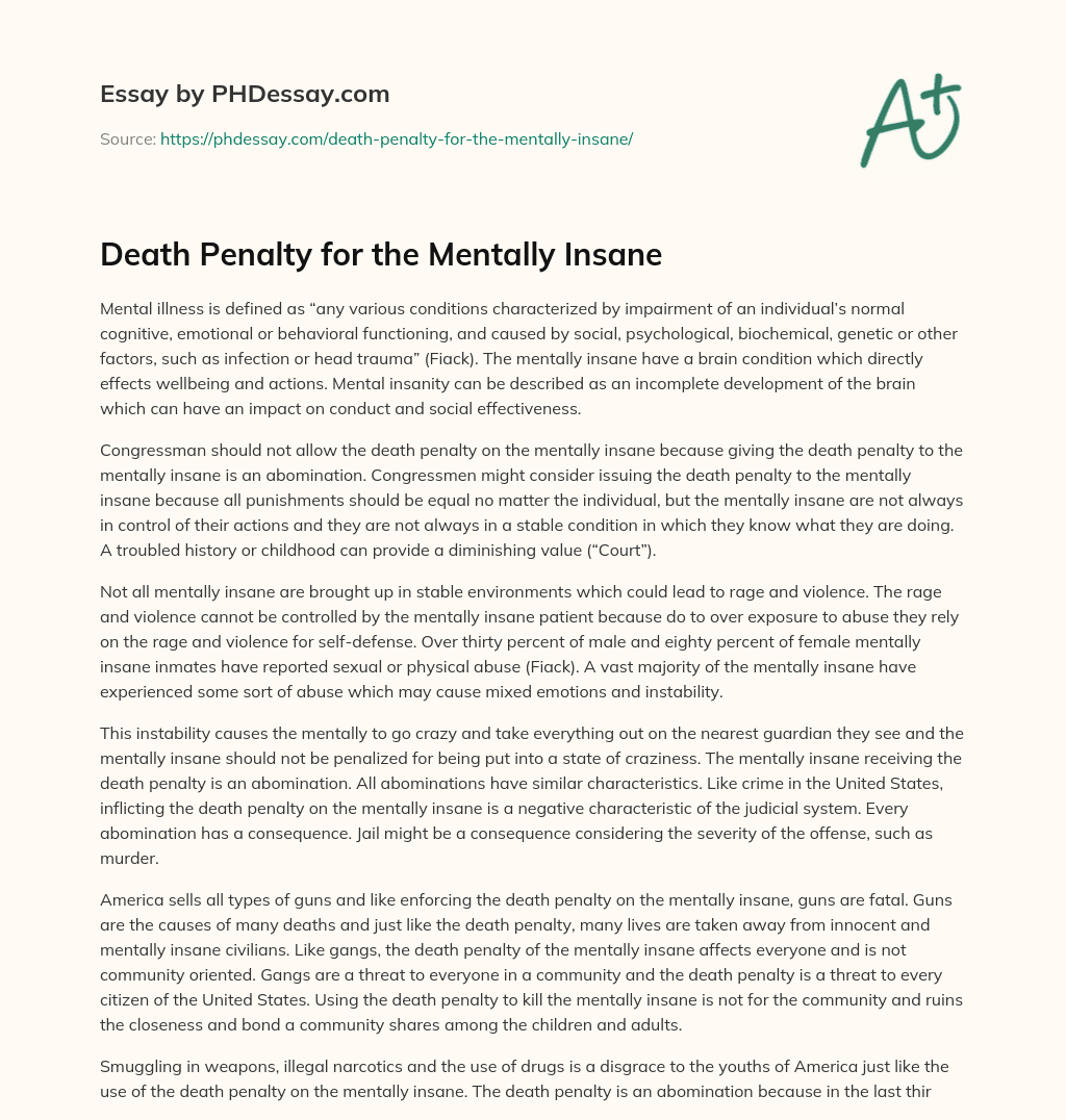 Death Penalty for the Mentally Insane essay