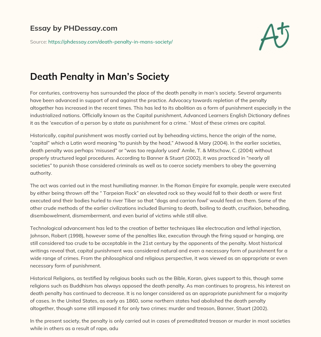 Death Penalty in Man’s Society essay