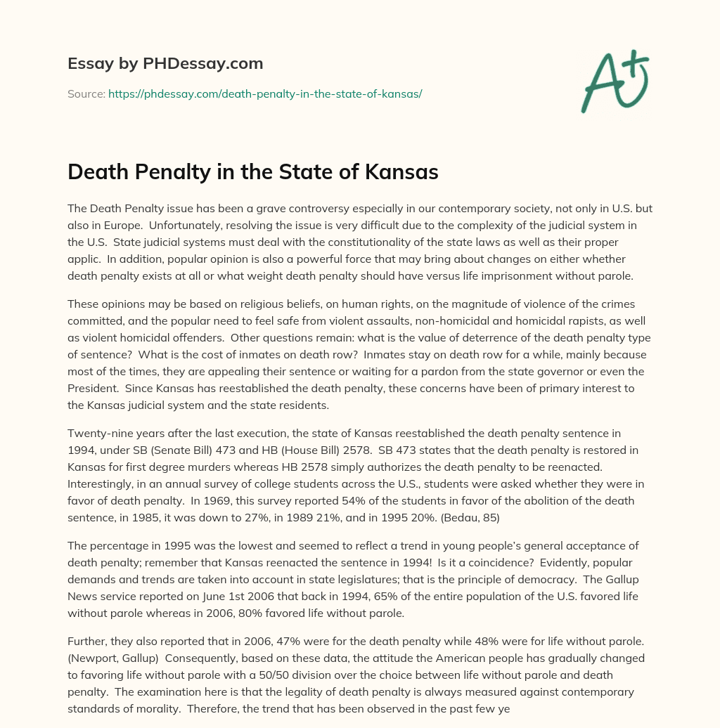 Death Penalty in the State of Kansas essay