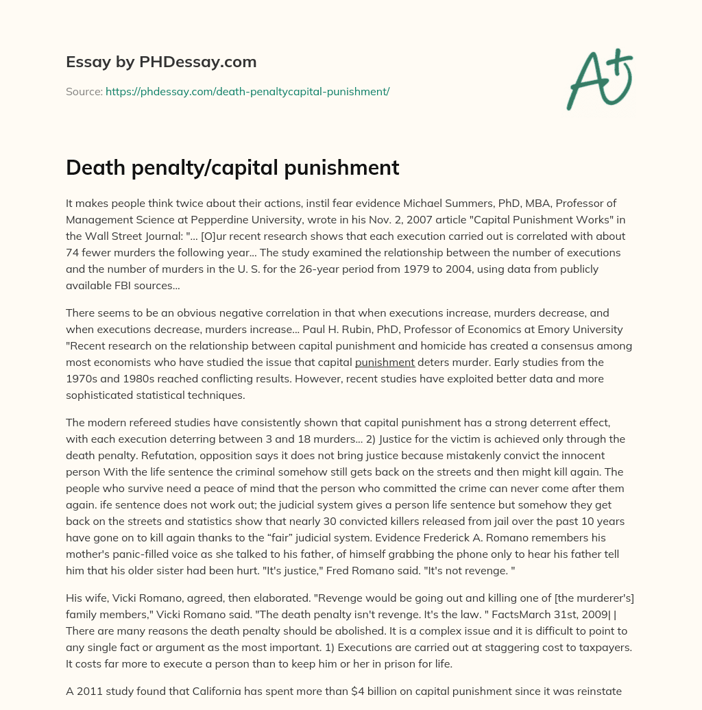 Death penalty/capital punishment essay