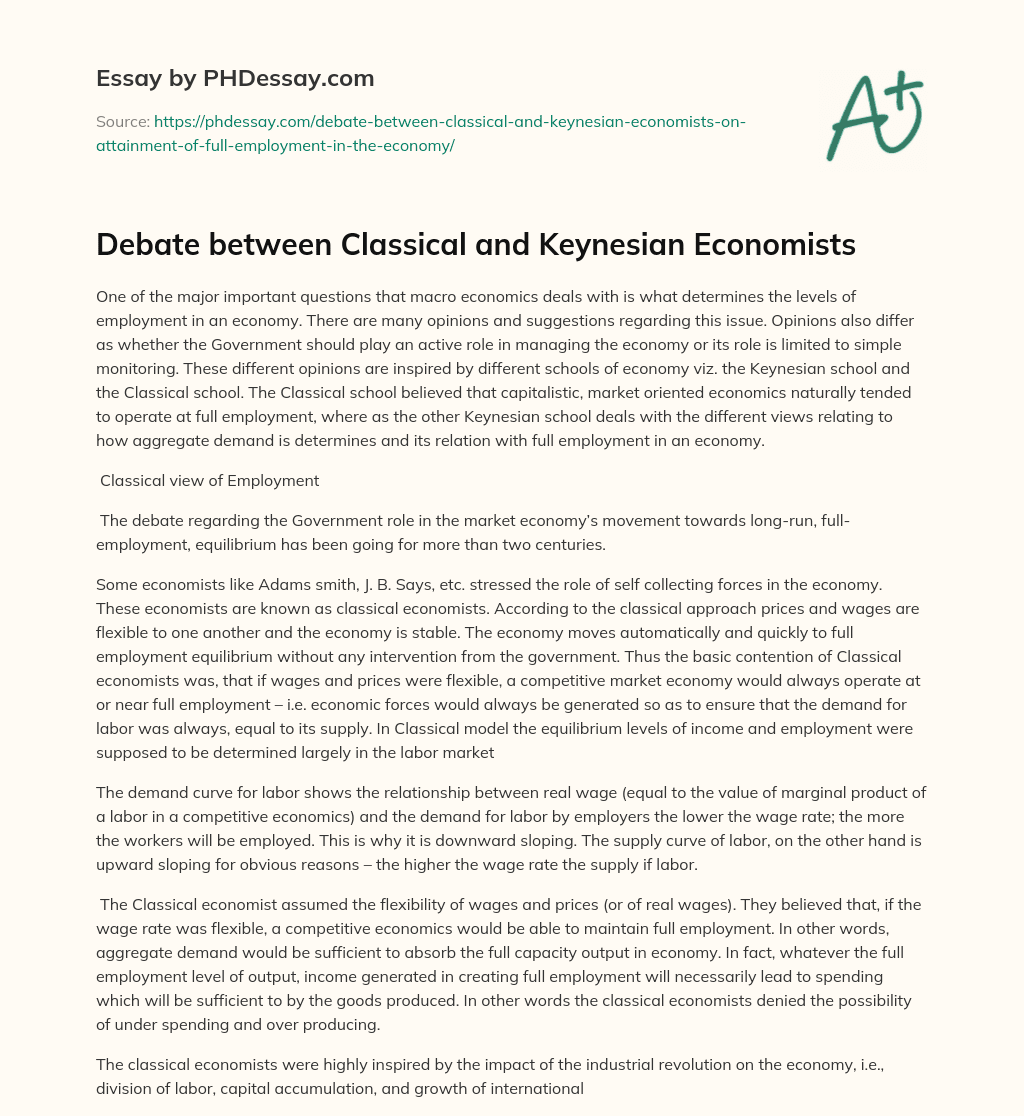 Debate between Classical and Keynesian Economists essay