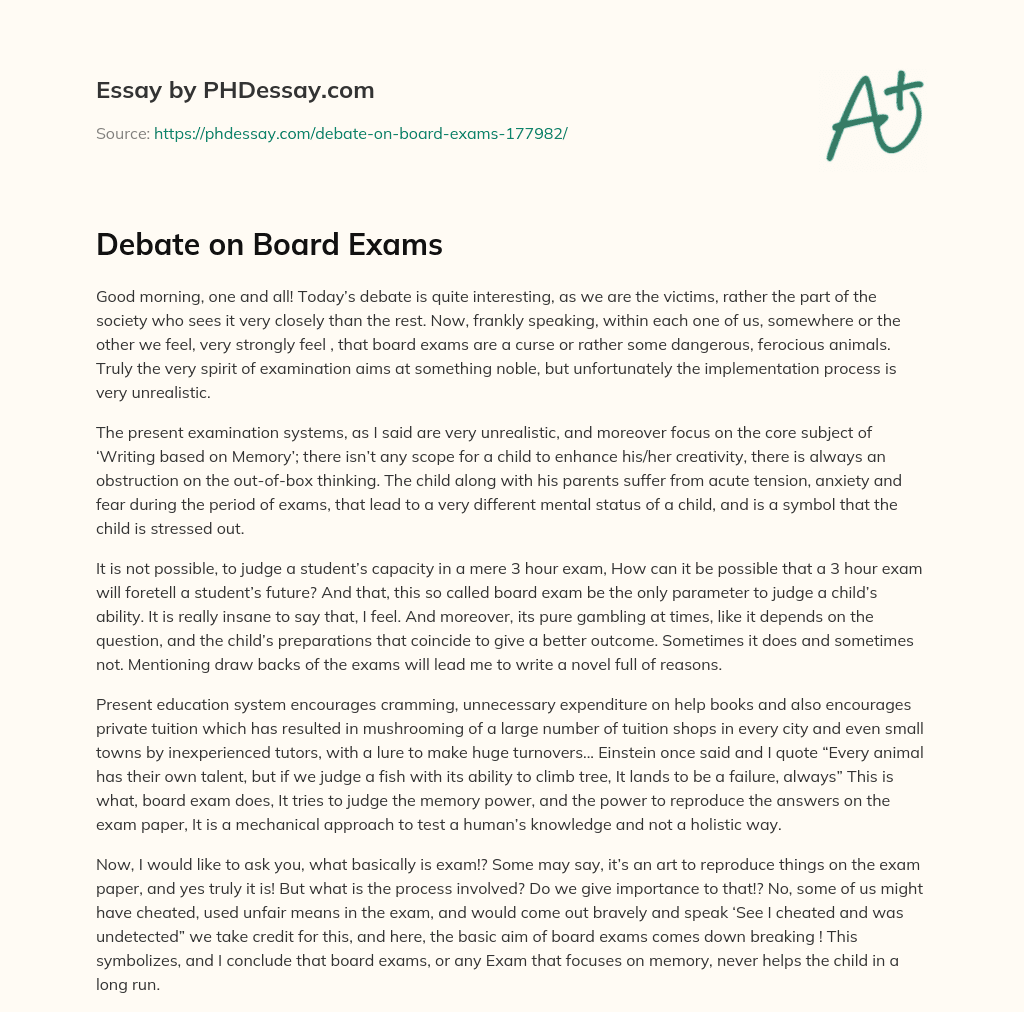 Debate on Board Exams essay