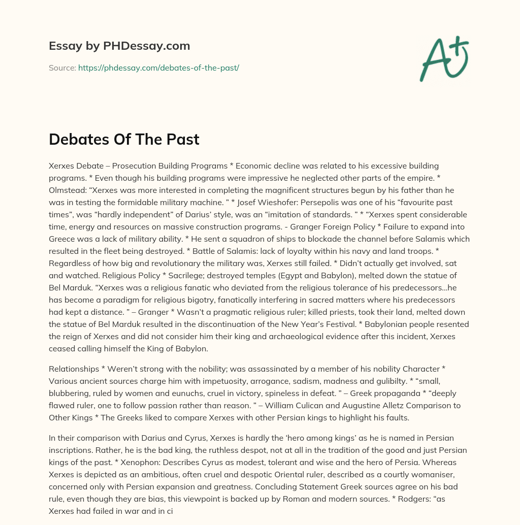 Debates Of The Past essay