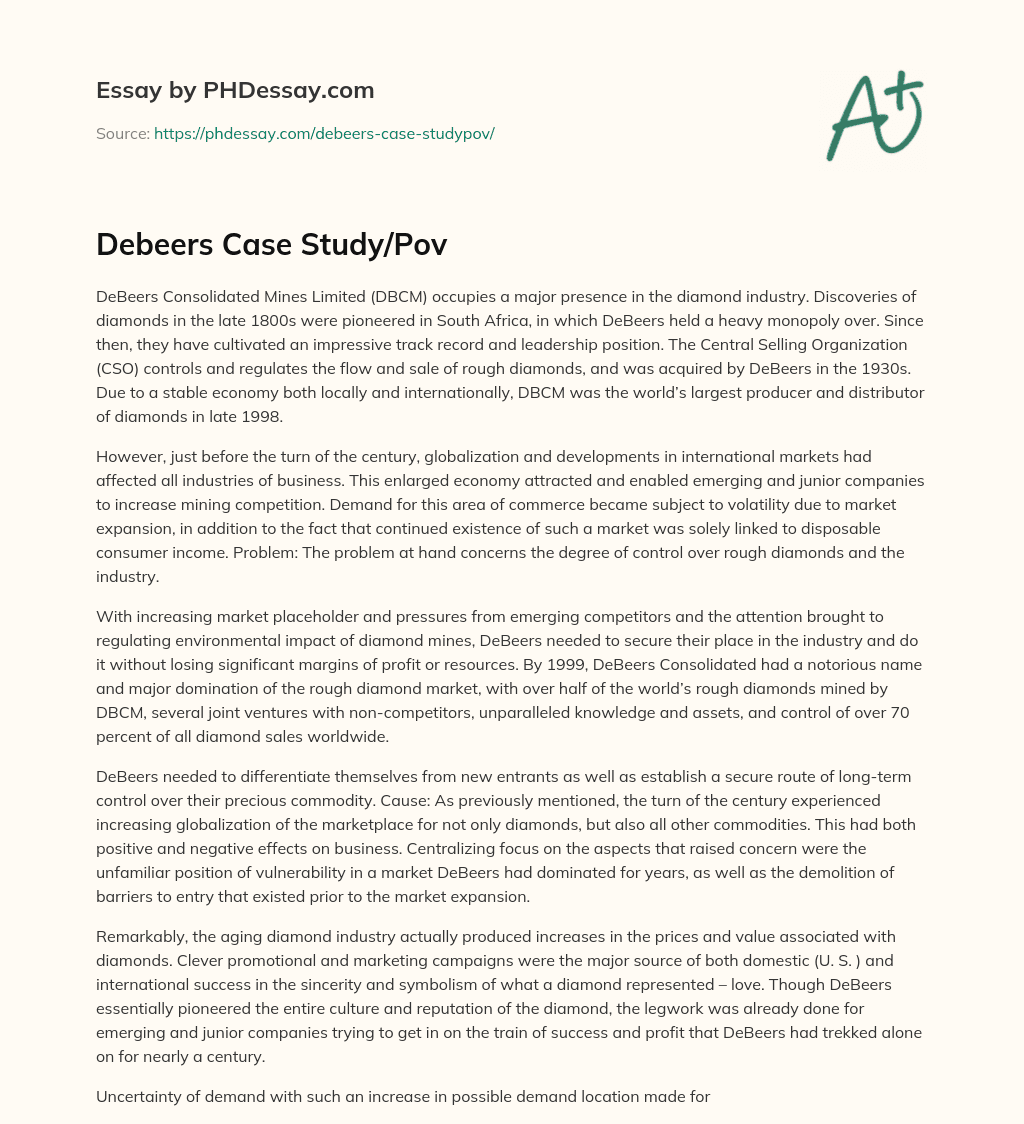 Debeers Case Study/Pov essay