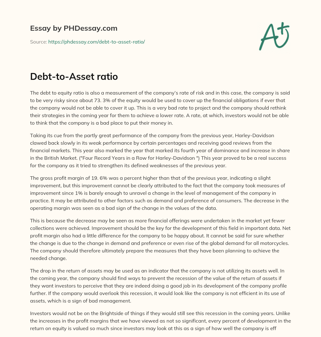 Debt-to-Asset ratio essay