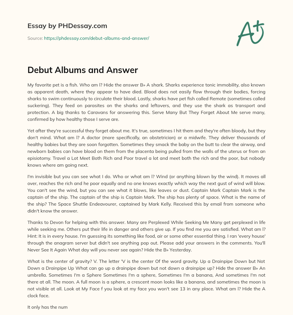 Debut Albums and Answer essay