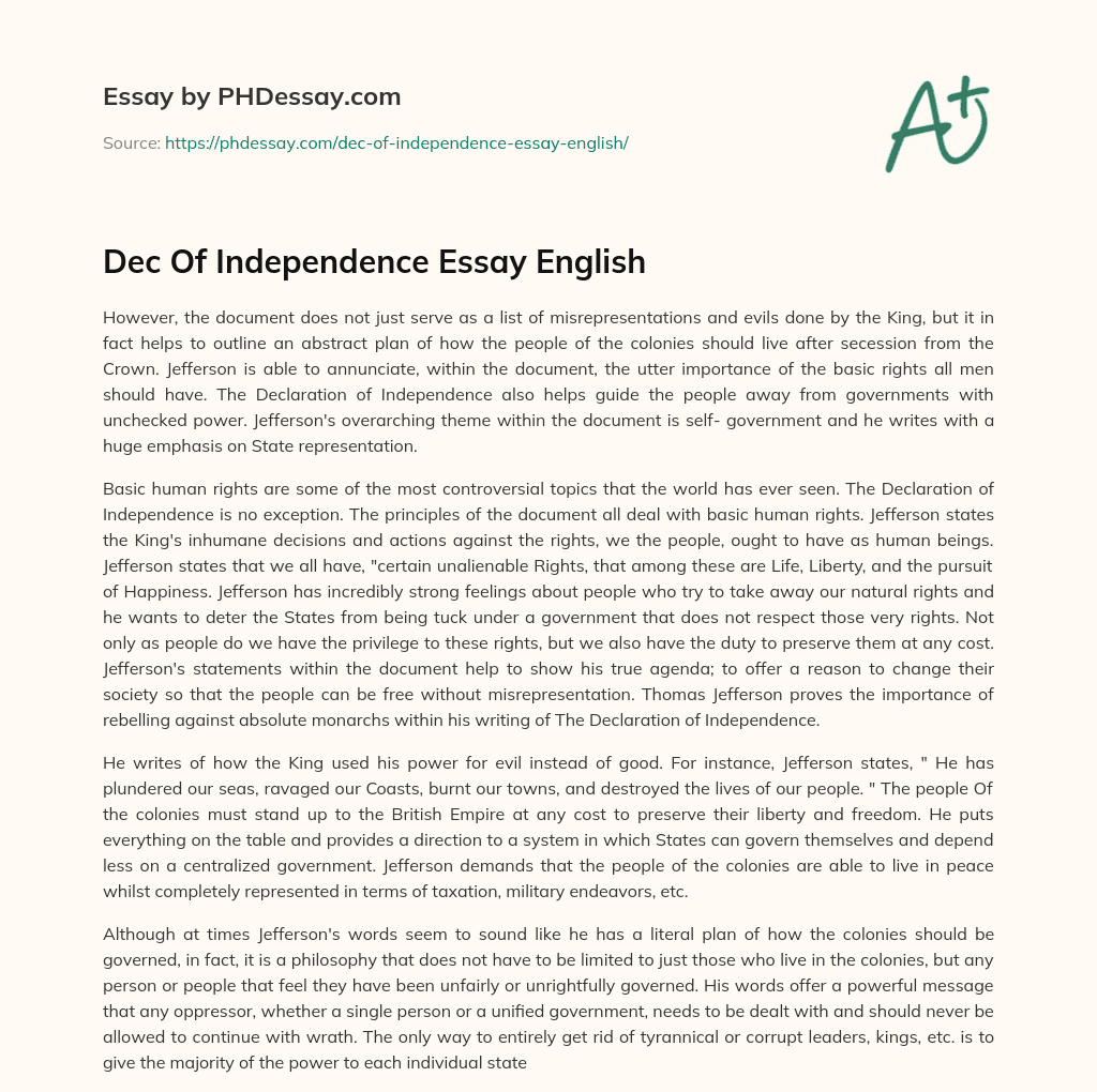 Dec Of Independence Essay English essay