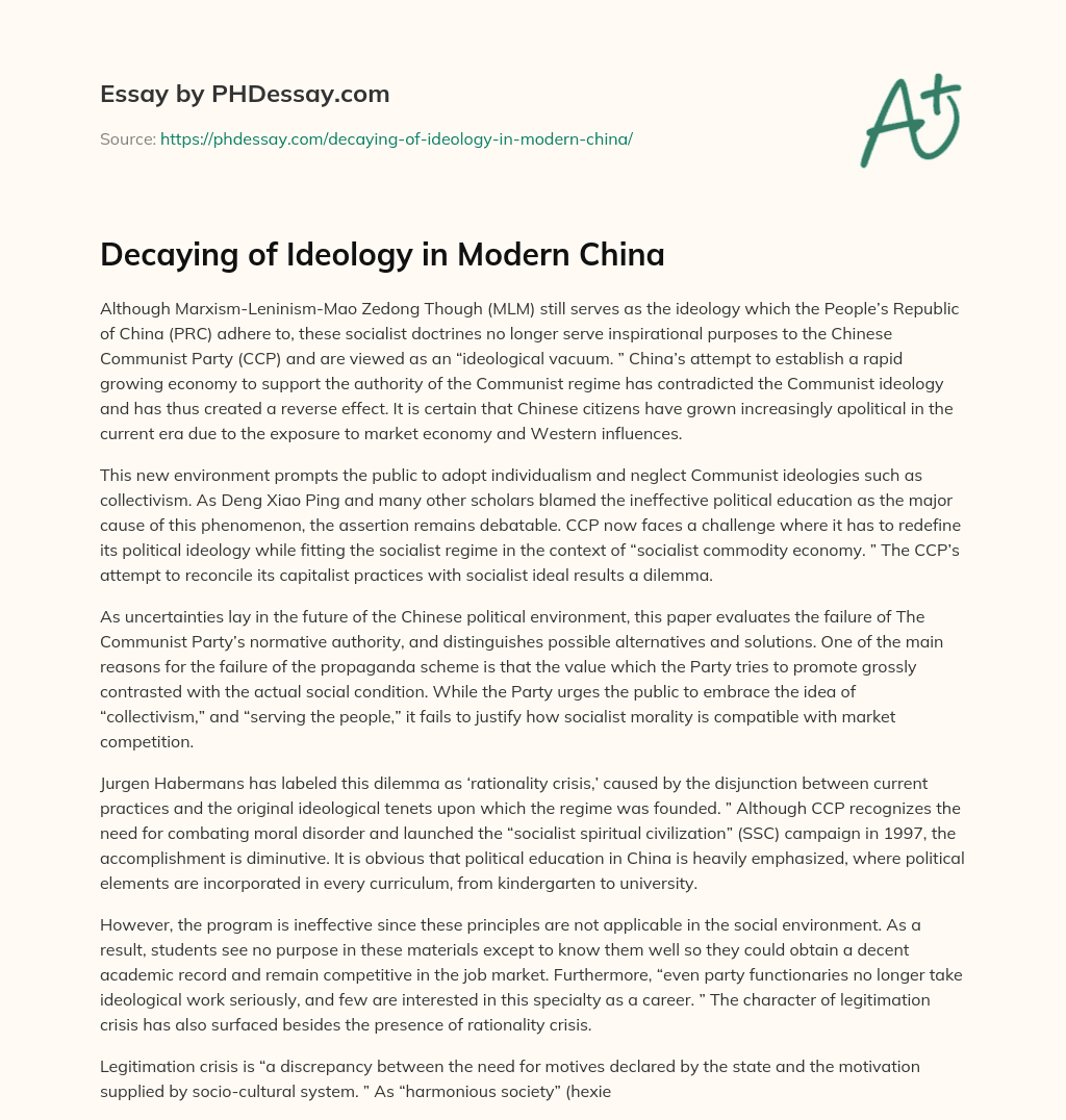 Decaying of Ideology in Modern China essay