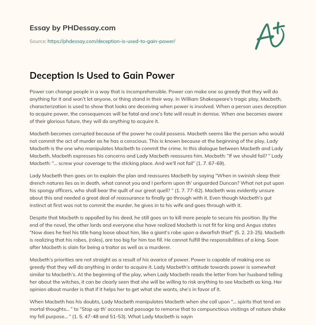 Deception Is Used to Gain Power essay