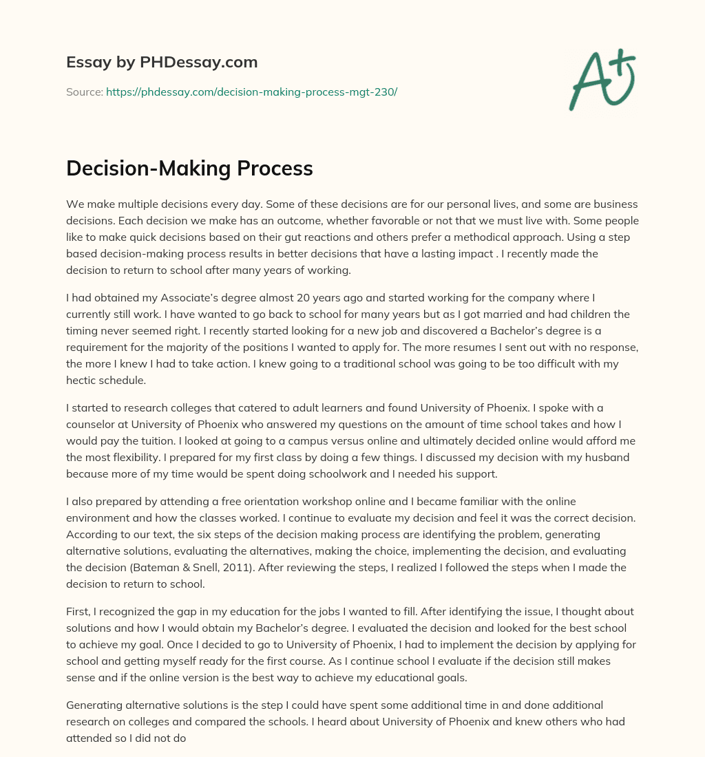 Decision-Making Process essay