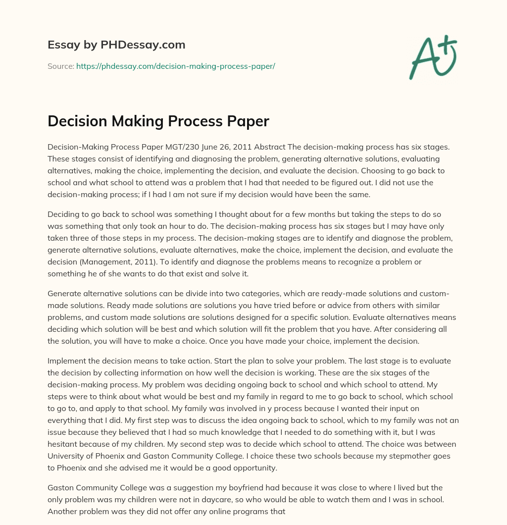 research paper on decision making process