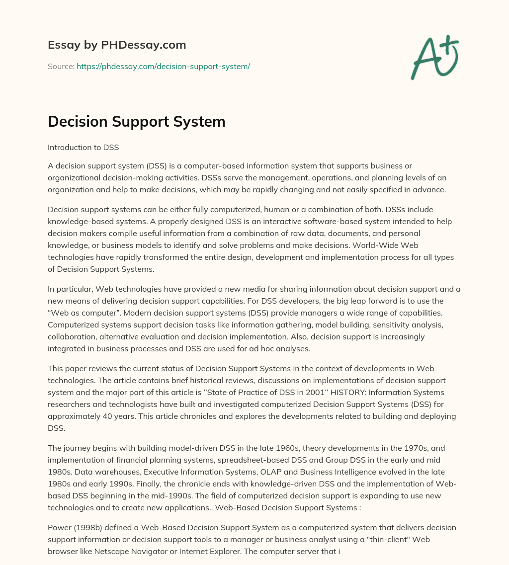 Decision Support System essay