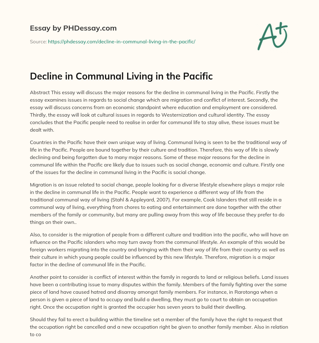 Decline in Communal Living in the Pacific essay