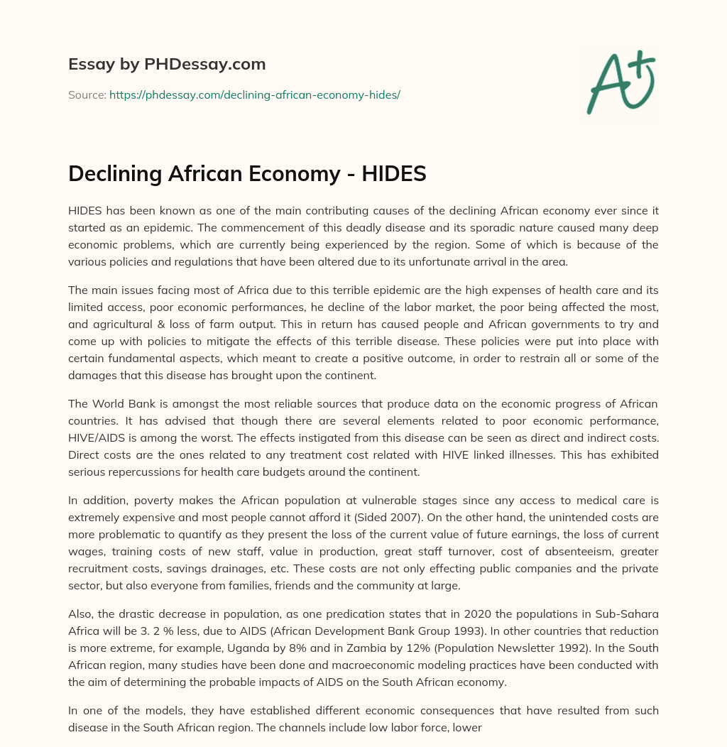 Declining African Economy – HIDES essay