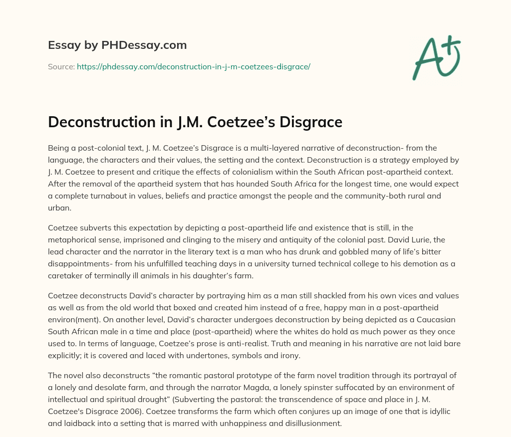 Deconstruction in J.M. Coetzee’s Disgrace essay