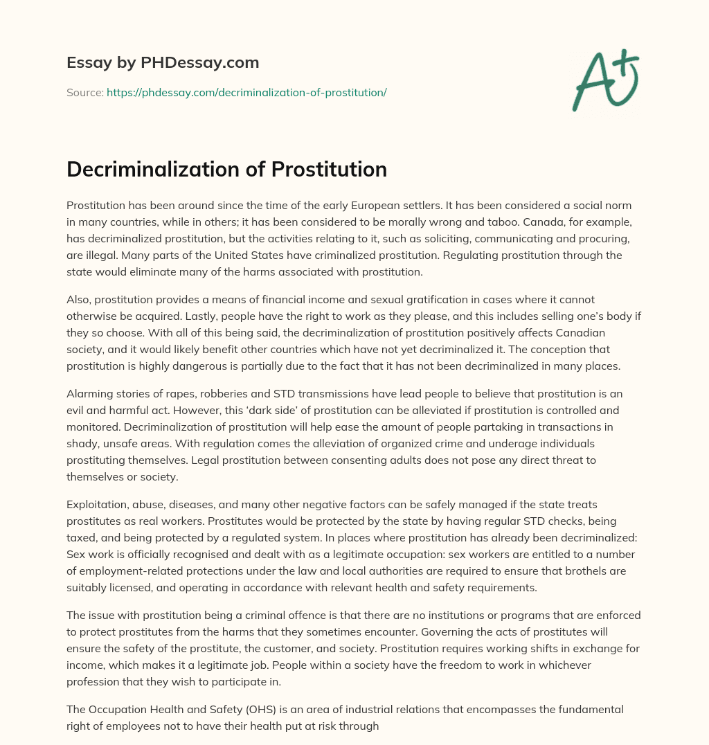 Decriminalization of Prostitution essay