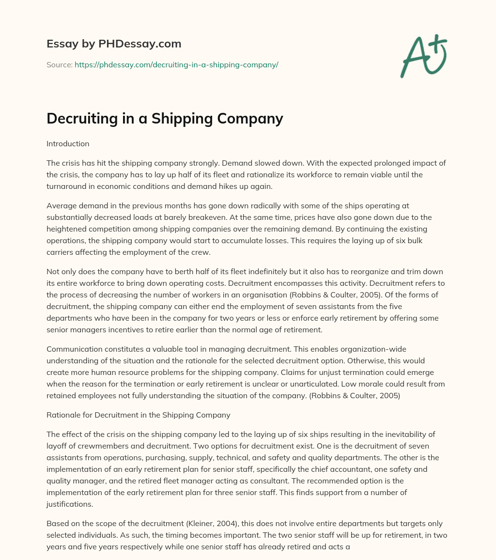Decruiting in a Shipping Company essay