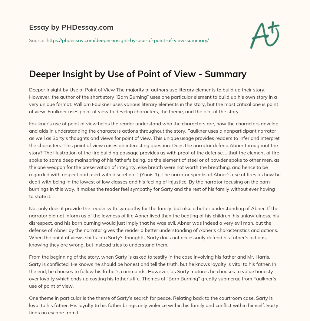 Deeper Insight by Use of Point of View – Summary essay