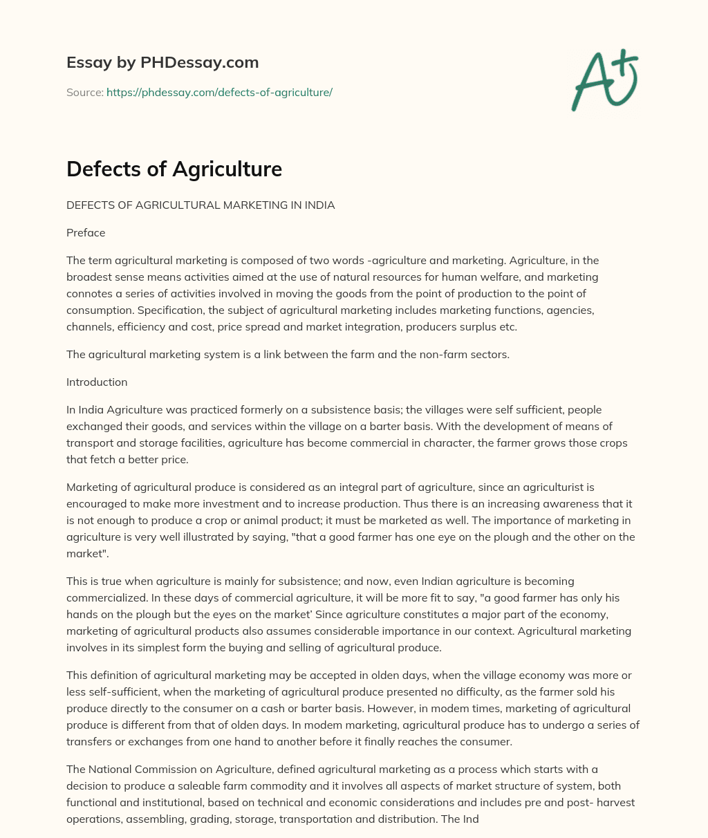 Defects of Agriculture essay