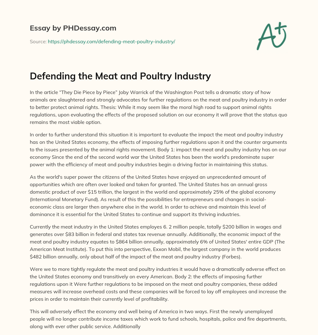 Defending the Meat and Poultry Industry essay