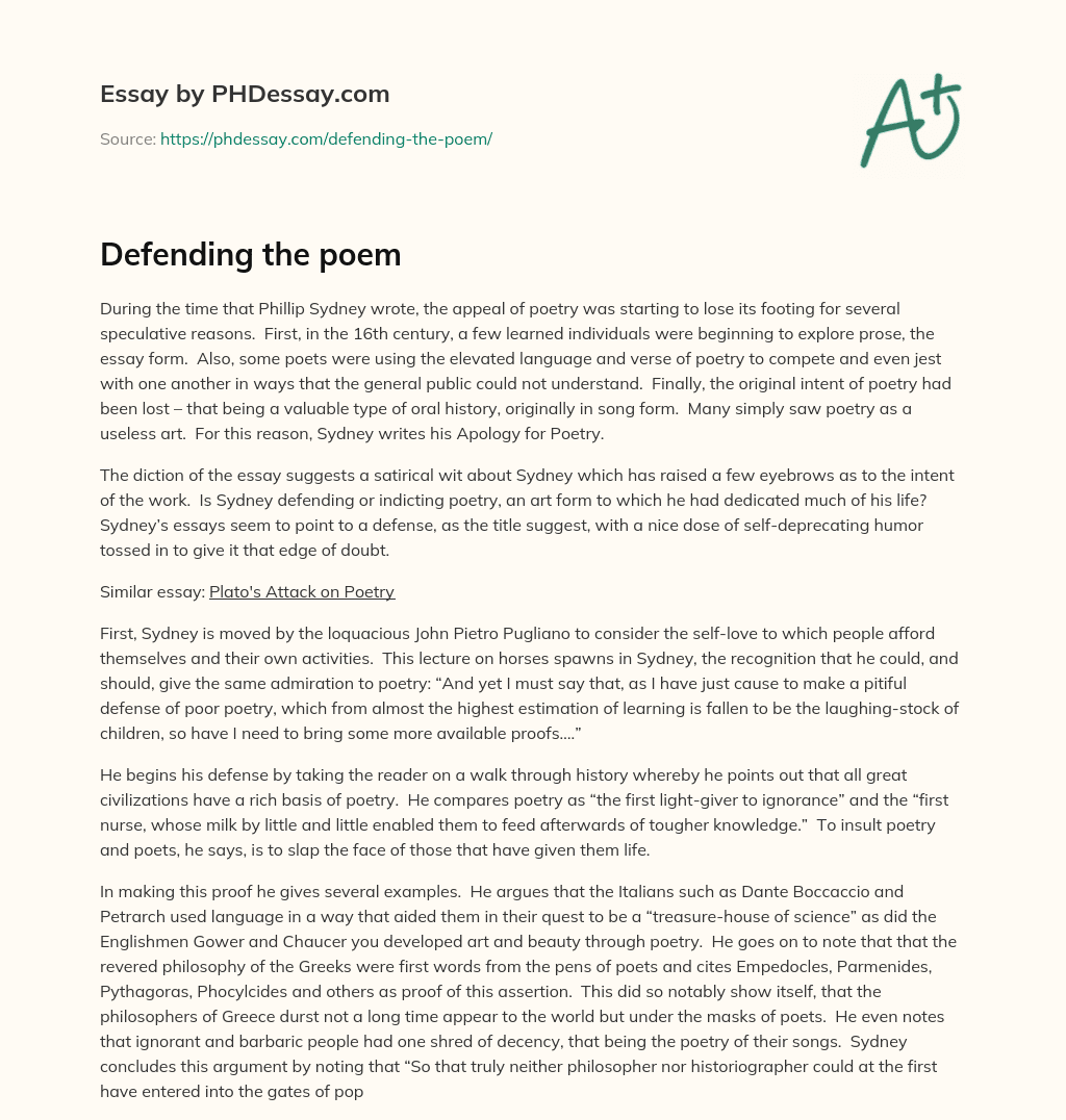 Defending the poem essay