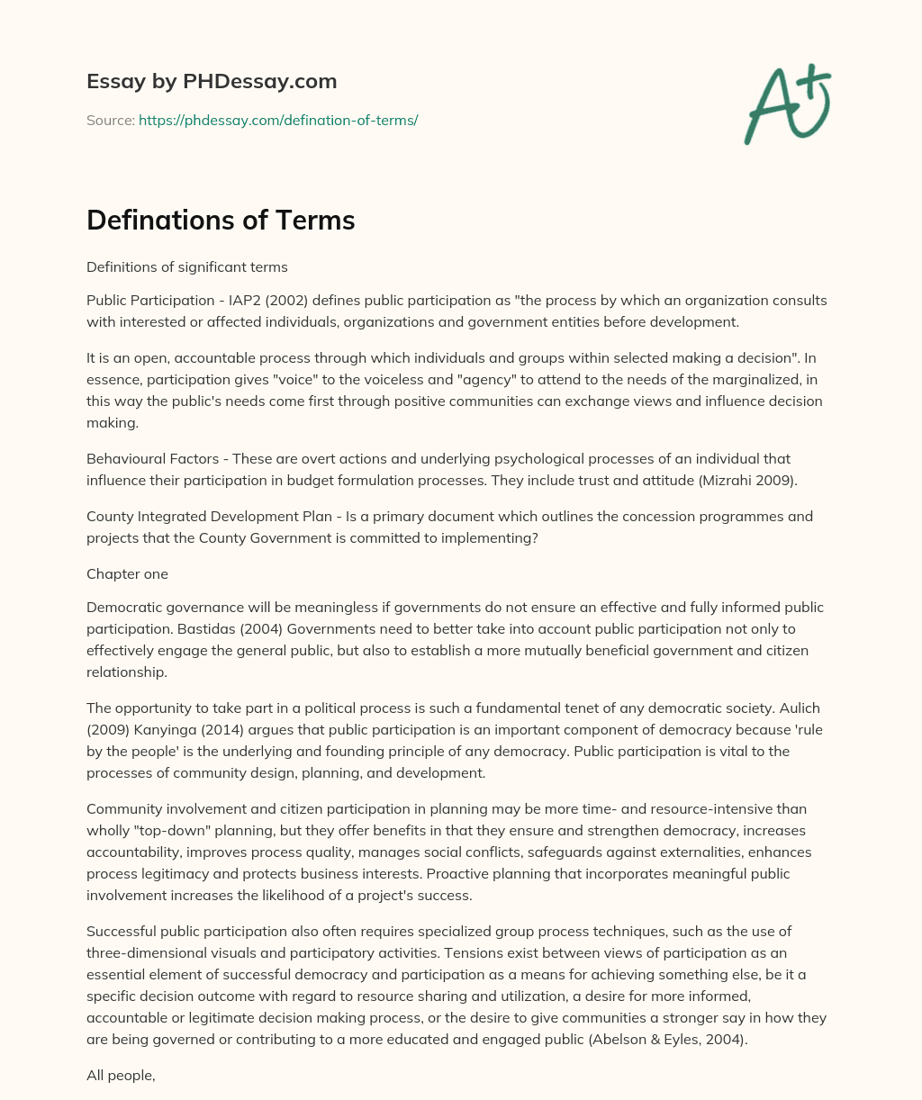 Definations of Terms essay