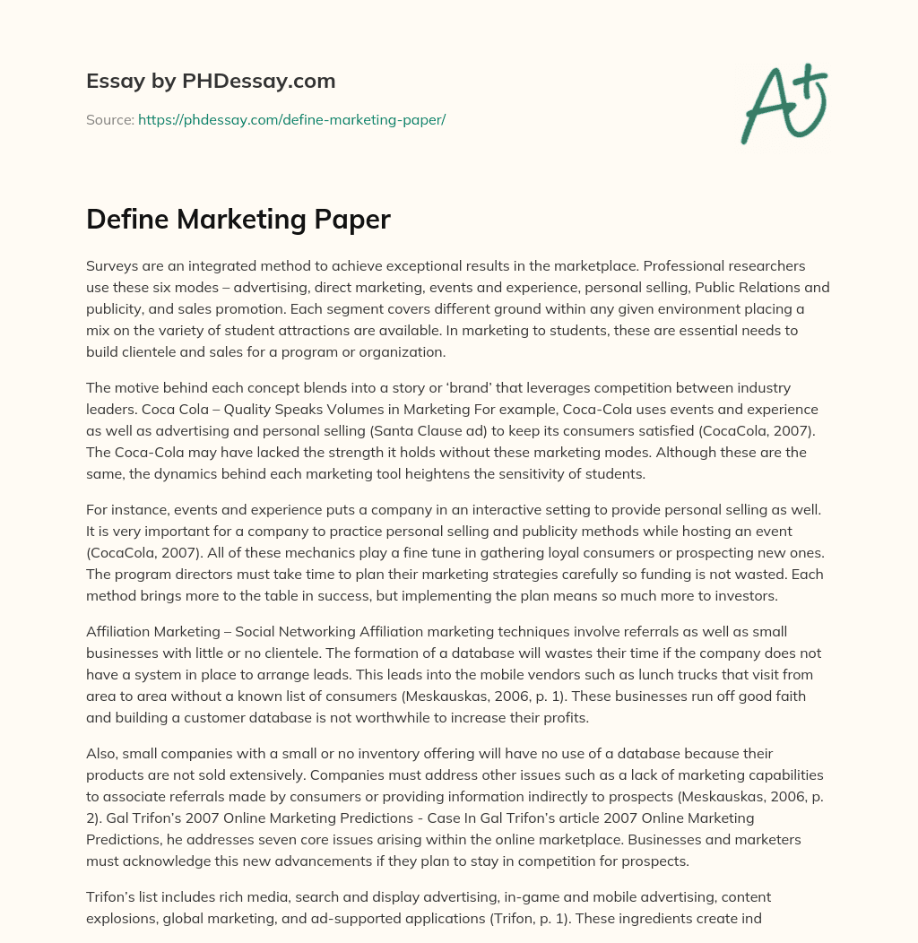 Define Marketing Paper essay
